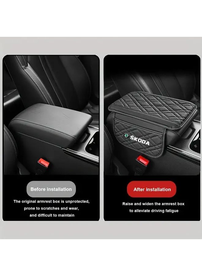 1pc Car Armrest Pad with Storage Pockets Durable Faux Leather Scratch Resistant - Image 5