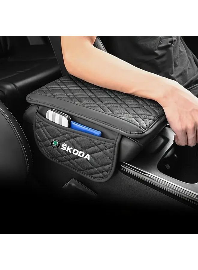1pc Car Armrest Pad with Storage Pockets Durable Faux Leather Scratch Resistant - Image 1