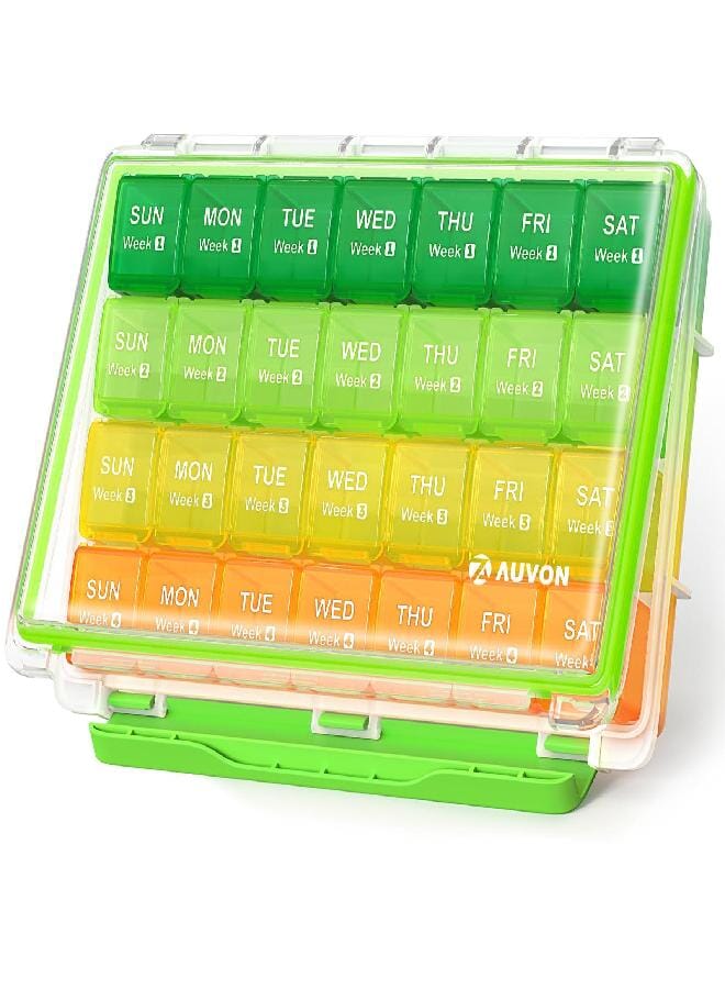 AUV0N AUVON Monthly Pill Organizer Moistureproof, Large 28 Days Pill Case with Removable 4 Weeks Pill Box Rows, Travel-Friendly Pill Container for Fish Oils, Vitamins, Supplements and Medications - Image 1