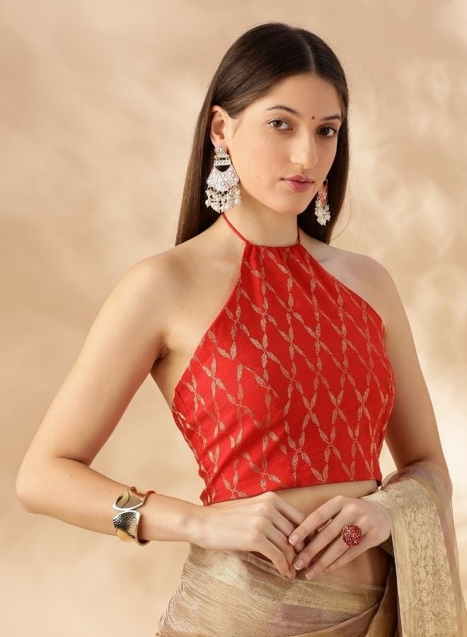 Abhishti Halter neck crisscross back tie up blouse-red  - Image 3