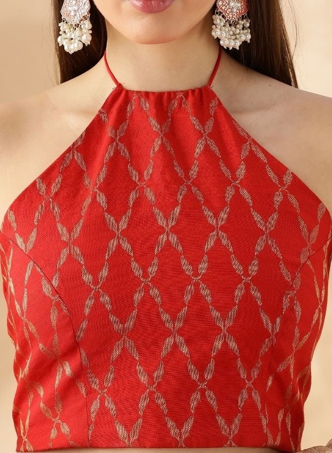Abhishti Halter neck crisscross back tie up blouse-red  - Image 4