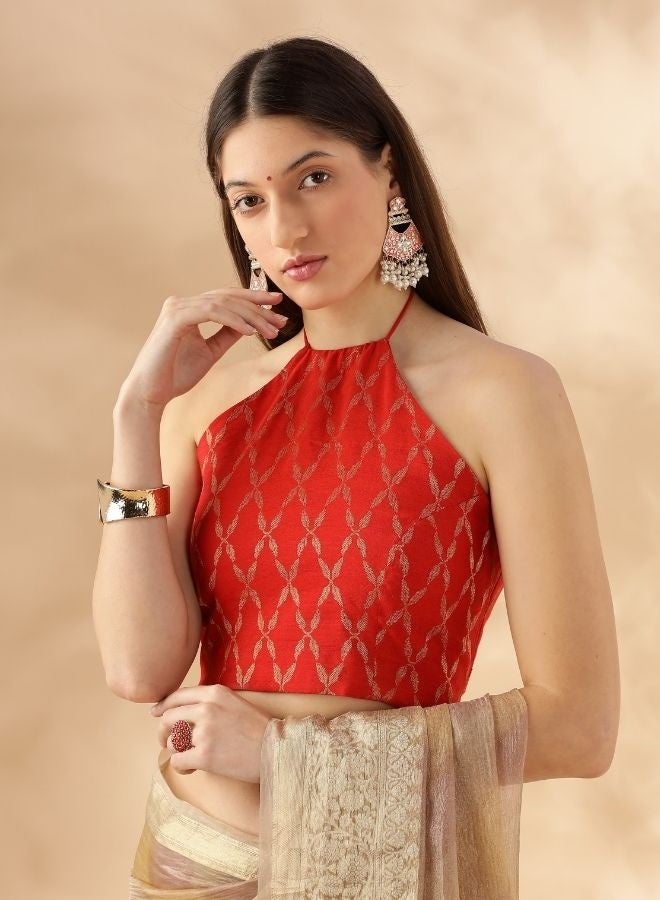 Abhishti Halter neck crisscross back tie up blouse-red  - Image 1