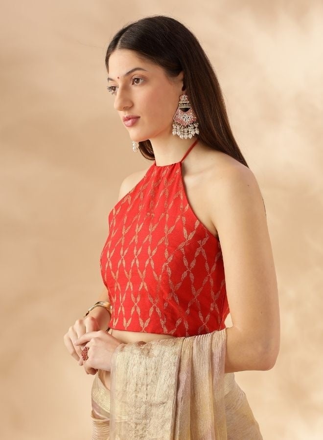 Abhishti Halter neck crisscross back tie up blouse-red  - Image 5