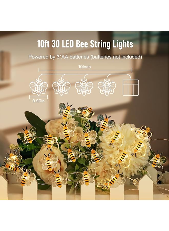 erorex Bee Lights Decor 10Ft 30 Led Cute Bee String Fairy Lights Battery Operated Honey Bee Gifts For Women Girls Bee Decorations For Bedroom Plants Patio Party Wedding Party Xmas - Image 2