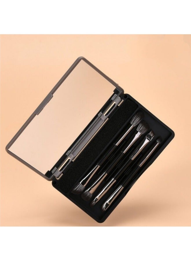4 Double-Ended Makeup Brushes With Mirror Box Set Eyeshadow Brush Eyebrow Brush Eyeliner Brush Multi-Function Beauty Makeup Brush - Image 1