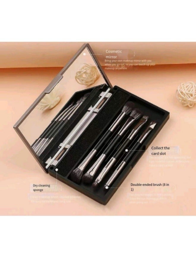 4 Double-Ended Makeup Brushes With Mirror Box Set Eyeshadow Brush Eyebrow Brush Eyeliner Brush Multi-Function Beauty Makeup Brush - Image 2
