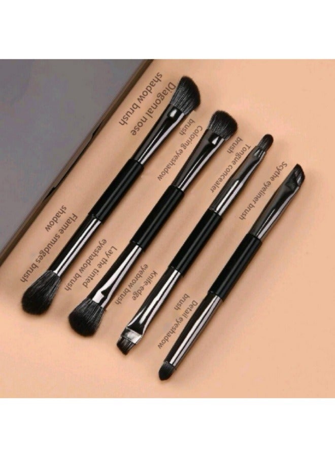4 Double-Ended Makeup Brushes With Mirror Box Set Eyeshadow Brush Eyebrow Brush Eyeliner Brush Multi-Function Beauty Makeup Brush - Image 3