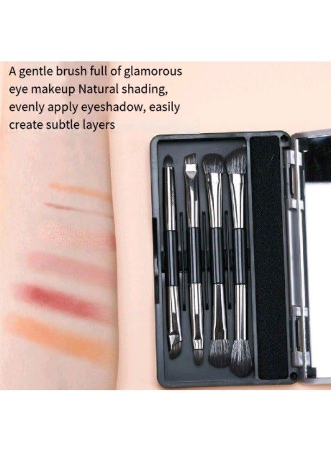 4 Double-Ended Makeup Brushes With Mirror Box Set Eyeshadow Brush Eyebrow Brush Eyeliner Brush Multi-Function Beauty Makeup Brush - Image 4