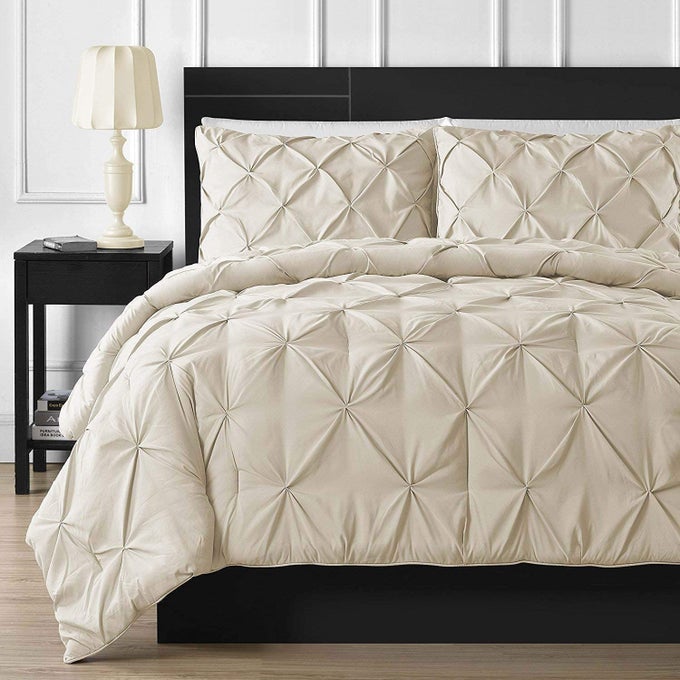 LUXURIATE HOTEL 1000TC HYPOALLERGENIC ULTRA SOFT 100 EGYPTIAN COTTON CALIFORNIA KING 98X104 IVORY SOLID PINCH PLATED DUVET COVER WITH ZIPPER COLSER 2PCS PILLOW CASE SET