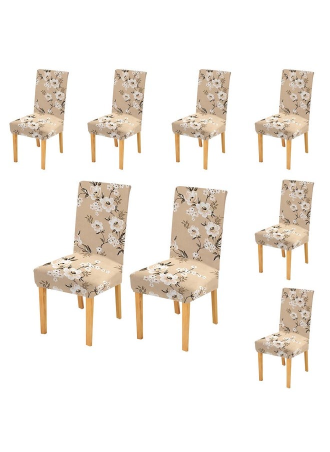 Styleys Styleys Elastic Chair Cover Stretch Removable Washable Short Dining Chair Cover Protector Seat Slipcover (Set of 8 Cream Flower, SD125)  - Image 1