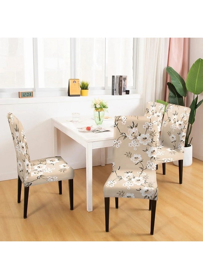 Styleys Styleys Elastic Chair Cover Stretch Removable Washable Short Dining Chair Cover Protector Seat Slipcover (Set of 8 Cream Flower, SD125)  - Image 2