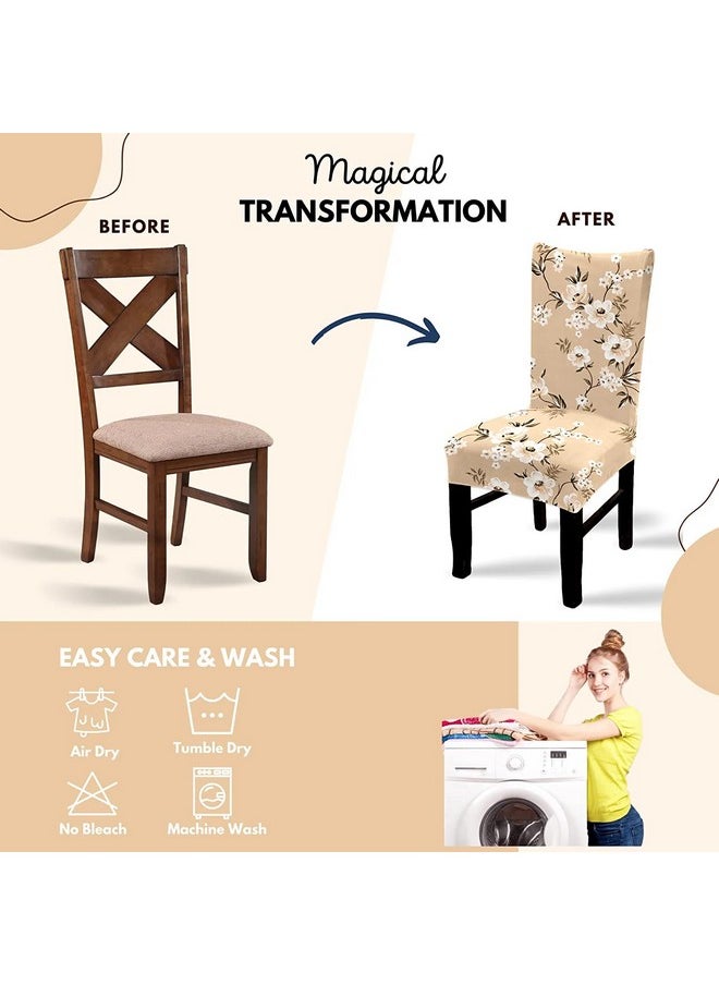 Styleys Styleys Elastic Chair Cover Stretch Removable Washable Short Dining Chair Cover Protector Seat Slipcover (Set of 8 Cream Flower, SD125)  - Image 4
