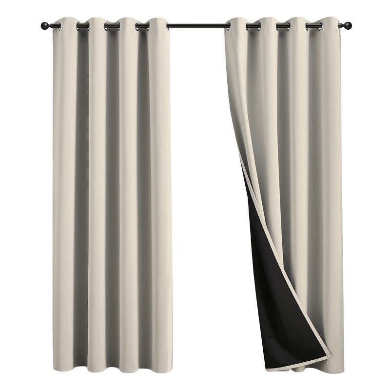 JSFLY 100 Blackout Curtains 84 inch Length for Bedroom Thick Noise Reduction Thermal Insulated Grommet Window Drapes Room Darkening Curtains for Living Room 2 Panels 52x84 inchesBeige