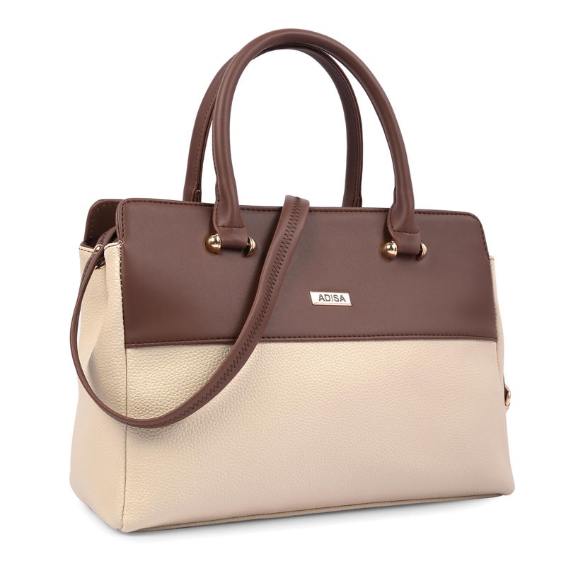 ADISA Color Block handbag shoulder bag satchel for women and girls with sling belt (AD4088-CRE) - Image 3
