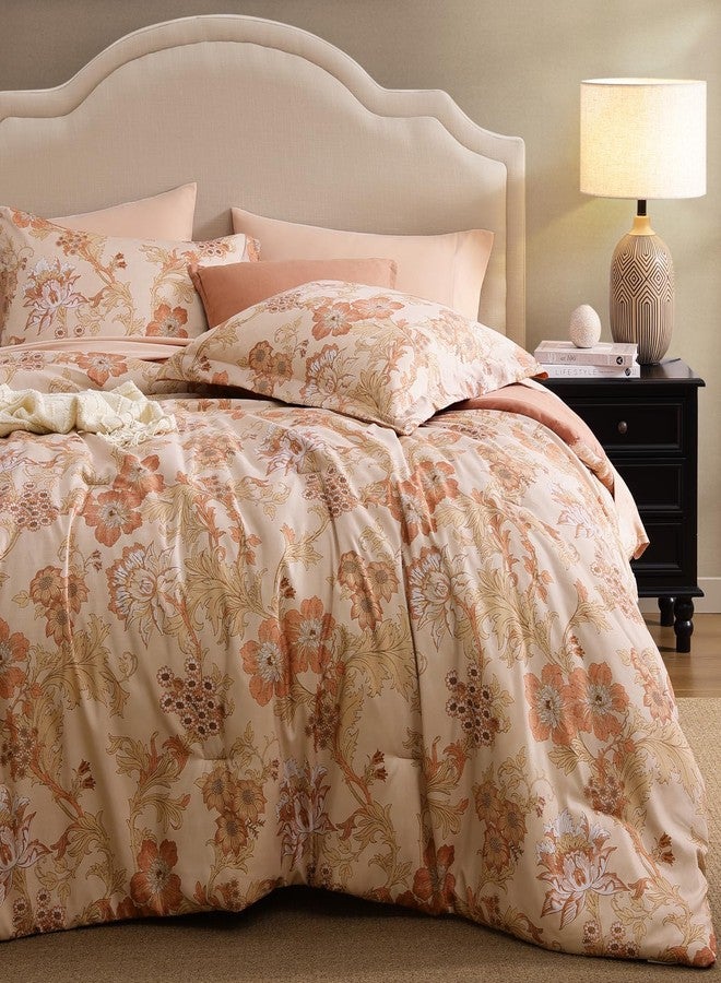 BLOOMHAVEN Queen Comforter Set -7 Pieces Terrecotta Floral Comforter Set for All Seasons, Bed in a Bag Queen with Botanical Flowers Comforter, Sheets, Pillowcases & Shams - Image 2