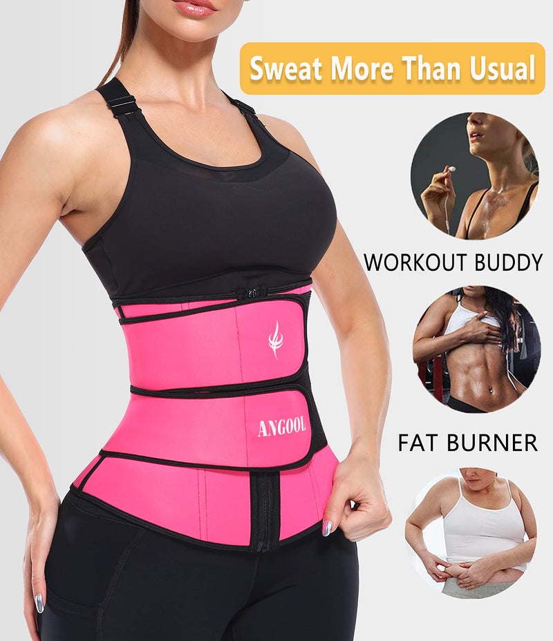 ANGOOL Neopren Waist Trainer For Women,Workout Plus Size Trimmer Belt Sauna Sweat Corset Cincher With Zipper L Pink - Image 3