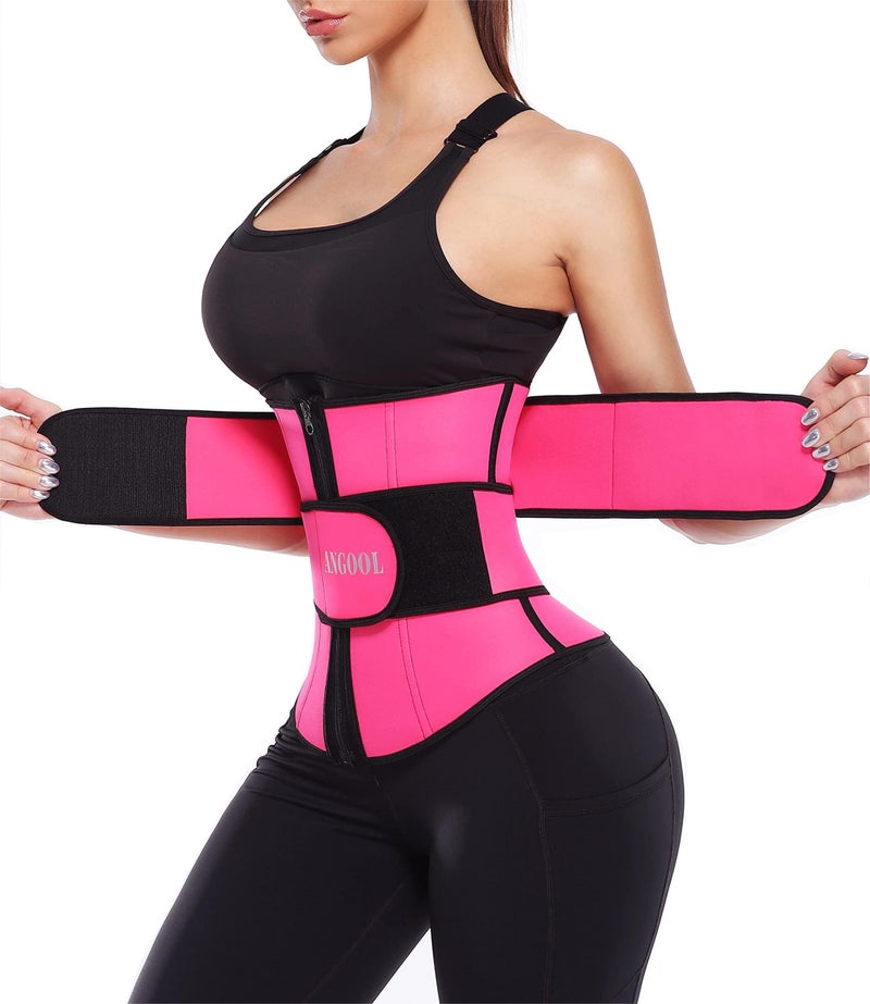 ANGOOL Neopren Waist Trainer For Women,Workout Plus Size Trimmer Belt Sauna Sweat Corset Cincher With Zipper L Pink - Image 1