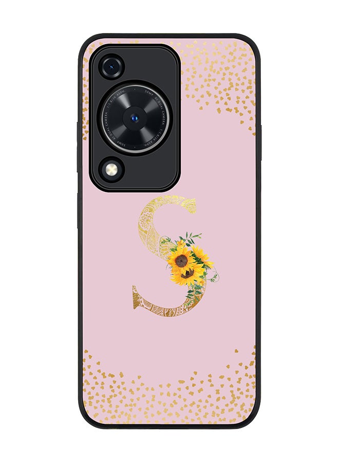 Stylizedd Rugged Black edge case for Huawei nova Y72 / Huawei Enjoy 70 4G, Slim fit Soft Cover Custom Monogram Initial Letter Floral Pattern Alphabet - S (Pink) - Image 1