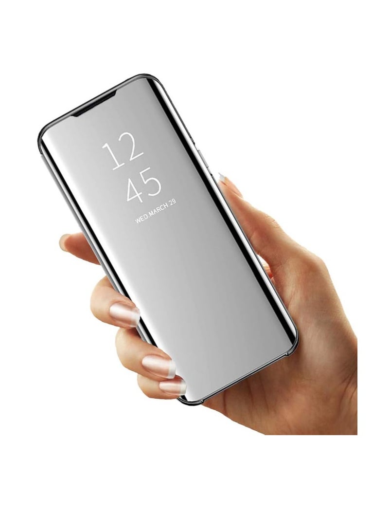 For Samsung Galaxy A14 Clear View Flip Case , Without Sensor , Stand Watching Position , Mirror Full Protection Cover Compatible With Samsung Galaxy A14 (6.6') (Silver) - Image 5