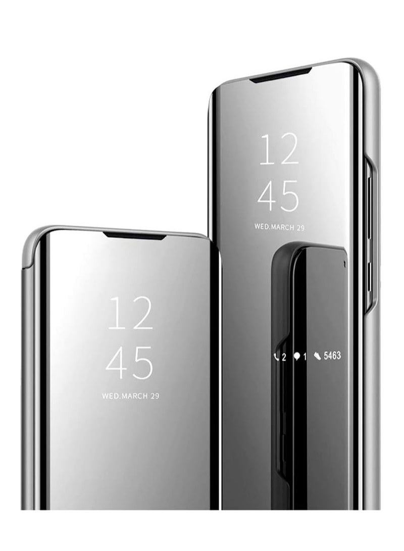 For Samsung Galaxy A14 Clear View Flip Case , Without Sensor , Stand Watching Position , Mirror Full Protection Cover Compatible With Samsung Galaxy A14 (6.6') (Silver) - Image 4