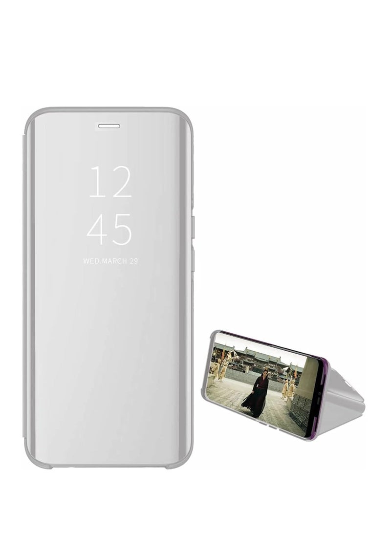 For Samsung Galaxy A14 Clear View Flip Case , Without Sensor , Stand Watching Position , Mirror Full Protection Cover Compatible With Samsung Galaxy A14 (6.6') (Silver) - Image 1