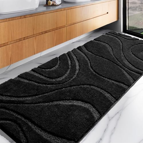 DEXDE Bathroom Rugs Runner 24 x 72 Inch, Extra Long Bathroom Rug Non-Slip Machine Washable Bath Mats Cream Black Soft Carpets for Floor, Tub and Shower, Home Decor Accessories - Image 1
