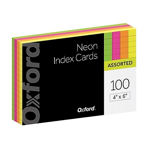 Oxford Neon Index Cards, 4" x 6", Ruled, Assorted Colors, 100 Per Pack (99755EE) - Image 1