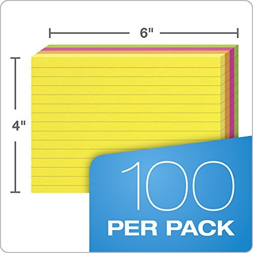 Oxford Neon Index Cards, 4" x 6", Ruled, Assorted Colors, 100 Per Pack (99755EE) - Image 3
