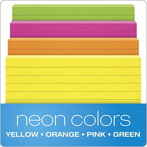 Oxford Neon Index Cards, 4" x 6", Ruled, Assorted Colors, 100 Per Pack (99755EE) - Image 4