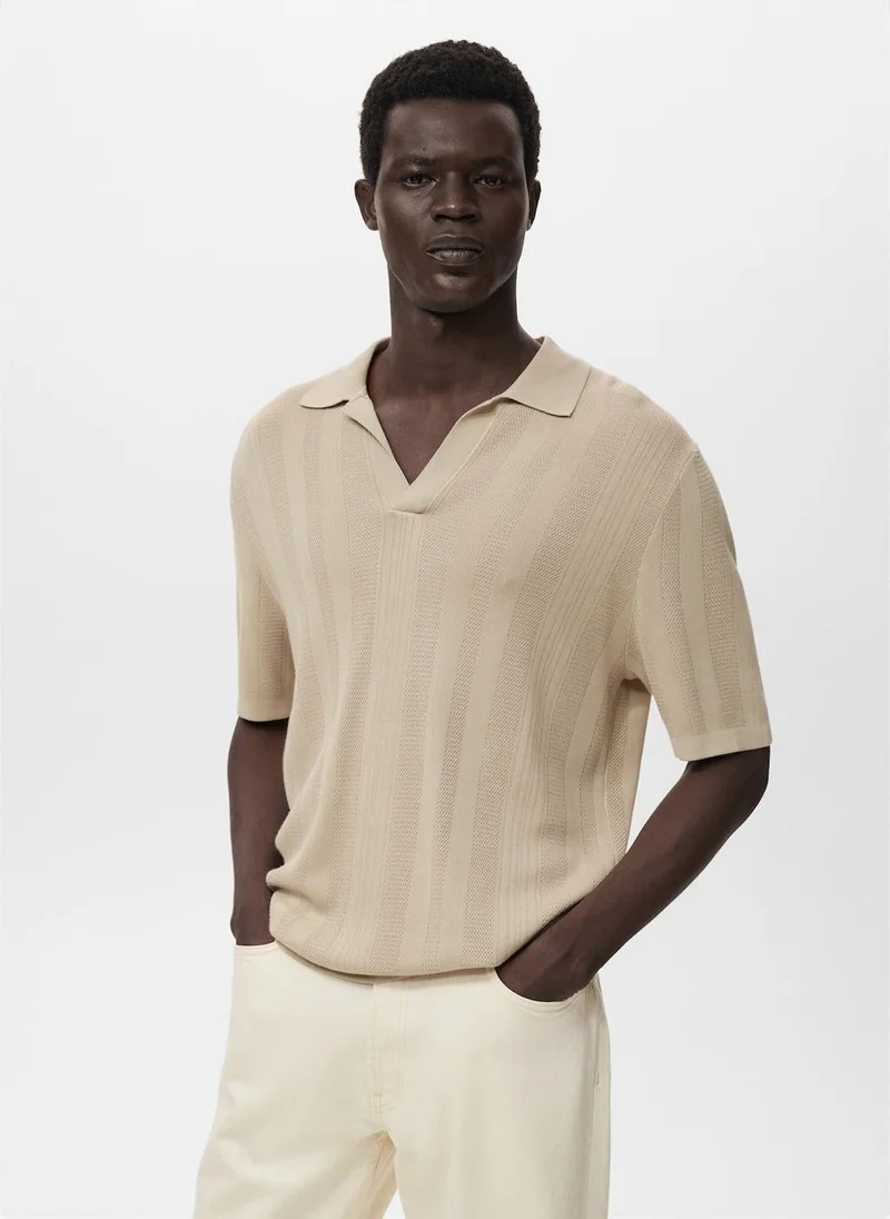 Mango Man Ribbed knit polo shirt