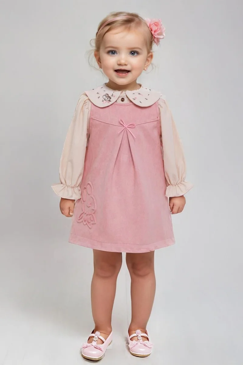 Miniğimin Cicileri My Little One's Cicileri Rabbit Embroidery Detailed Girl's 2-Piece Set - Pink