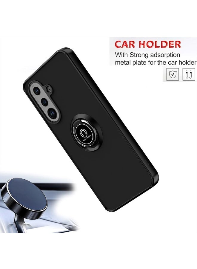 Samsung Galaxy A26 Case Flexible Silicone Protective Bumper Camera Protection Thin Translucent Shockproof Matte Cover with 360 rotational Car Mount Magnetic Ring Holder For Samsung Galaxy A26 Black - Image 2