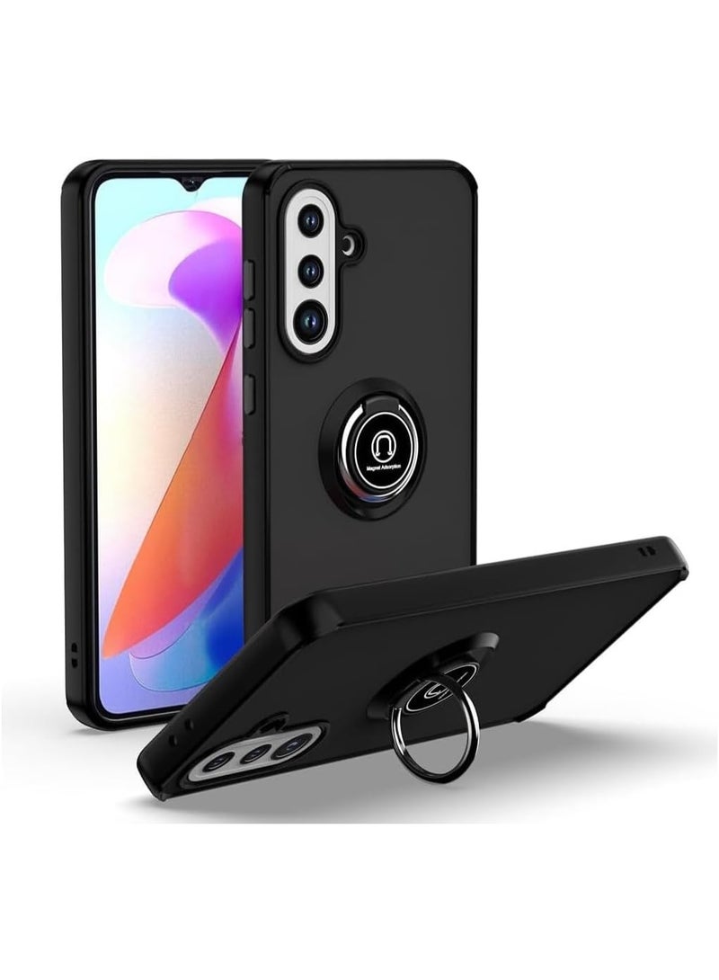 Samsung Galaxy A26 Case Flexible Silicone Protective Bumper Camera Protection Thin Translucent Shockproof Matte Cover with 360 rotational Car Mount Magnetic Ring Holder For Samsung Galaxy A26 Black - Image 1