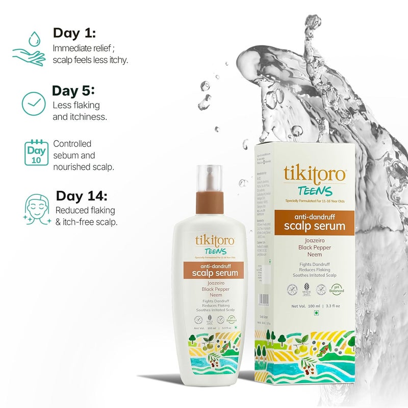 Tikitoro Teens AntiDandruff Scalp Serum with Joazeiro Black Pepper and Neem Promotes Good Microbes Fights Dandruff Causing Fungi Reduces Flaking and Itching All Skin Types Age 11 100ml x 1 - Image 5