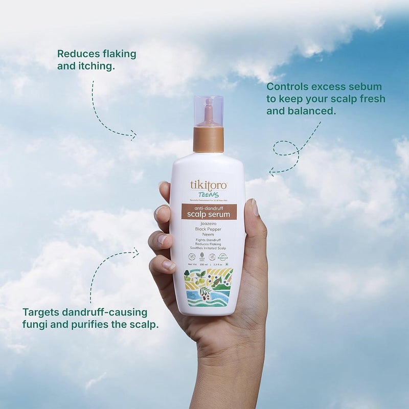 Tikitoro Teens AntiDandruff Scalp Serum with Joazeiro Black Pepper and Neem Promotes Good Microbes Fights Dandruff Causing Fungi Reduces Flaking and Itching All Skin Types Age 11 100ml x 1 - Image 3