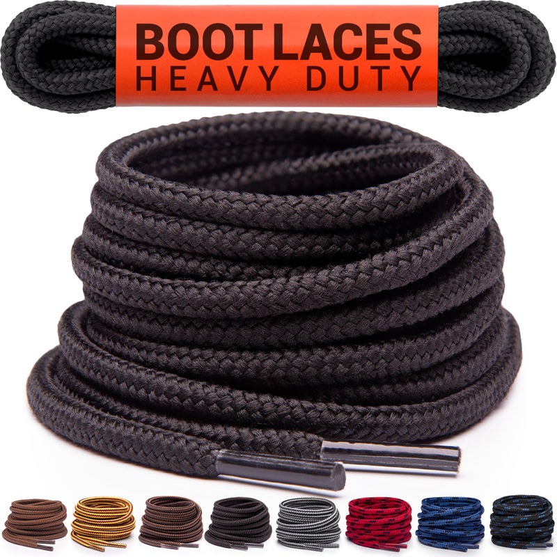 Miscly Round Boot Laces [1 Pair] Heavy Duty and Durable Shoelaces for Boots, Work Boots & Hiking Shoes (Black, 54 inches (137 cm)) - Image 1
