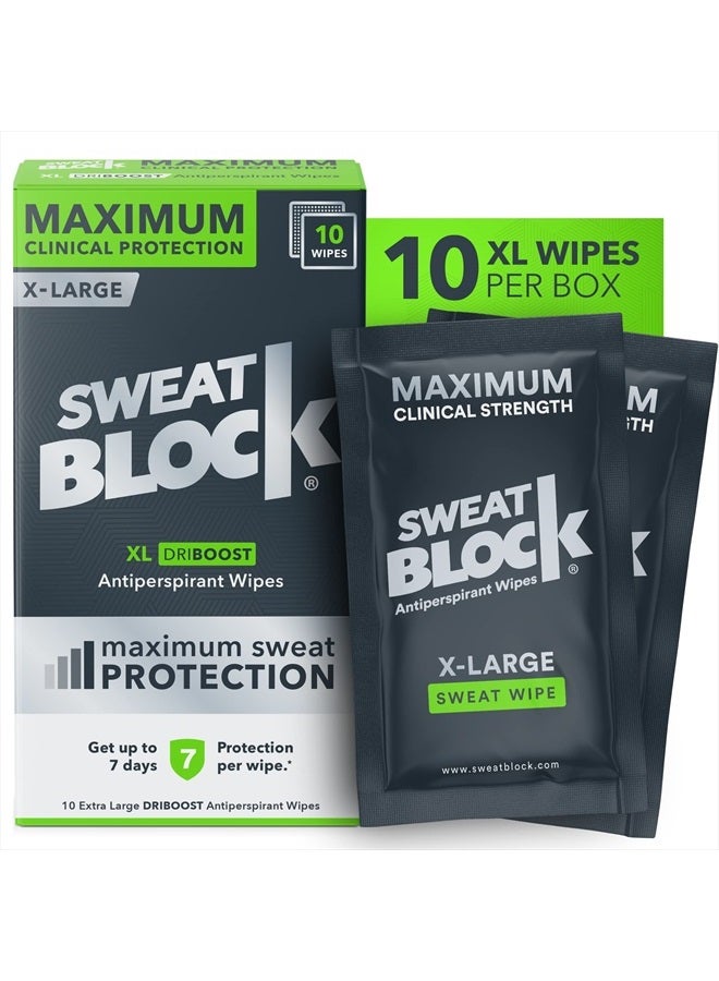 Sweatblock Underarm & Body Antiperspirant Wipes for Men & Women - Clinical Strength for Hyperhidrosis & Sweat Control - Stop Sweating w/up to 7-Day Protection per Wipe - Unscented - Pack of 10 Wipes - Image 1