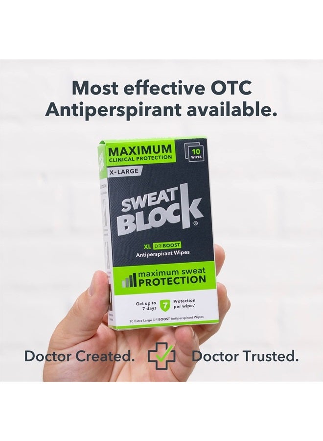 Sweatblock Underarm & Body Antiperspirant Wipes for Men & Women - Clinical Strength for Hyperhidrosis & Sweat Control - Stop Sweating w/up to 7-Day Protection per Wipe - Unscented - Pack of 10 Wipes - Image 2