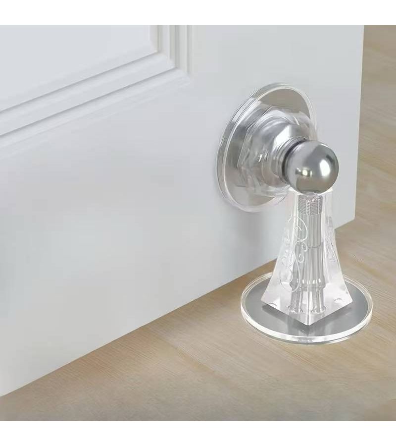 Long Transparent Magnetic Door Stopper 1 Set No Drilling Easy Install Wall Floor Mount - Image 1