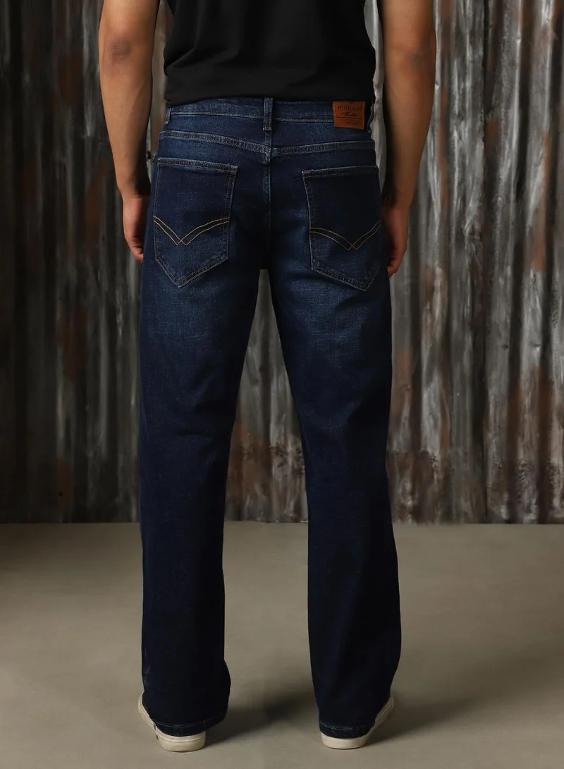 HIGH STAR Men's Indigo 100% Cotton Distressed Jeans