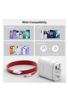 Generic 100W for Oneplus 12 12R 11 10 Pro Charger SuperVooc Warp Charger for Oneplus 9 Pro 10T 10R 8T 8 Dash Charge 80W Power Adapter for One Plus Oppo Realme Fast Wall Charger Adapter with 3ft USB C Cable  - Image 4