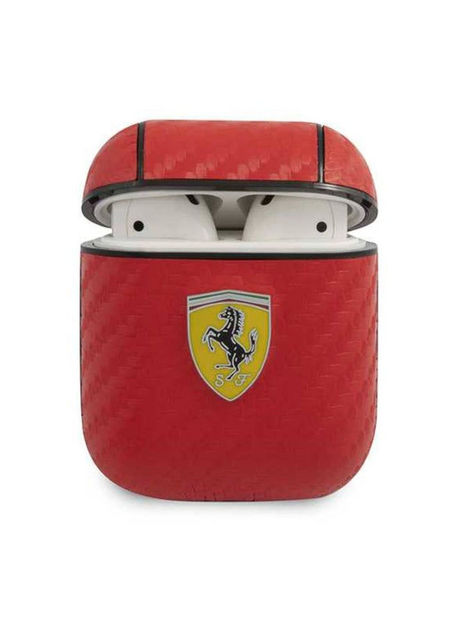 Ferrari Ferrari PC Leather Case With Yellow Shield Metal Logo For Airpods 1/2 - Red [ FESA2LERE ]  - Image 1