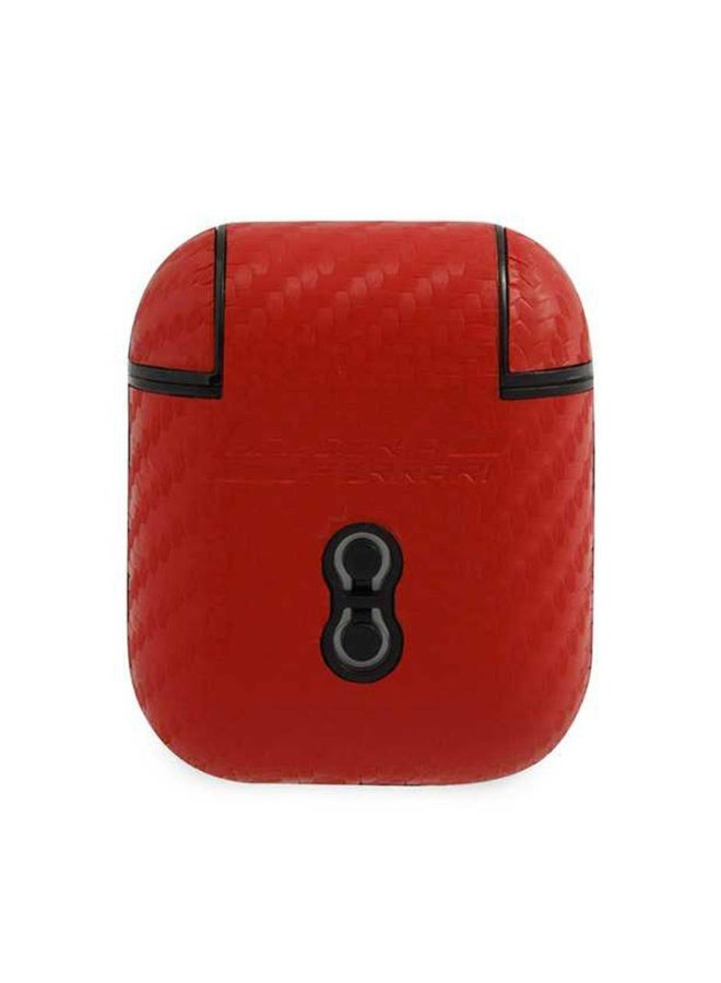 Ferrari Ferrari PC Leather Case With Yellow Shield Metal Logo For Airpods 1/2 - Red [ FESA2LERE ]  - Image 2