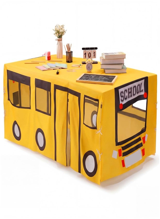 Oudain 10ft x 7.5ft Large Playhouse Table Cloth Table Fort Tent Cover Playhouse Indoor Outdoor Tablecloth for Birthday Party Playground Play Accessory (Yellow Color, School Bus Style) - Image 1