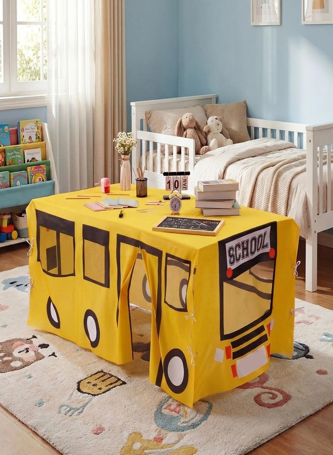 Oudain 10ft x 7.5ft Large Playhouse Table Cloth Table Fort Tent Cover Playhouse Indoor Outdoor Tablecloth for Birthday Party Playground Play Accessory (Yellow Color, School Bus Style) - Image 4