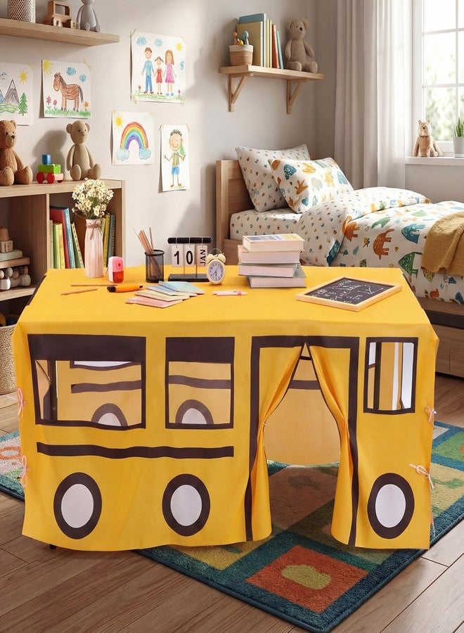 Oudain 10ft x 7.5ft Large Playhouse Table Cloth Table Fort Tent Cover Playhouse Indoor Outdoor Tablecloth for Birthday Party Playground Play Accessory (Yellow Color, School Bus Style) - Image 5