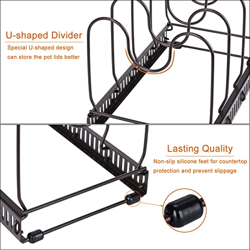 Toplife Pots and Pans Organizer Rack for Cabinet and Countertop, 10+ Pot Lids, Bakeware and Cookware Organizer Rack Holder with 10 Adjustable Compartments - Brown - Image 5