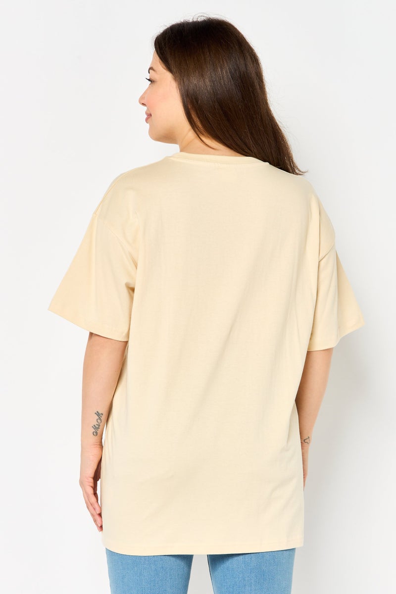 Peanuts Women Crew Neck Short Sleeve Graphic Print T-Shirt, Beige - Image 4