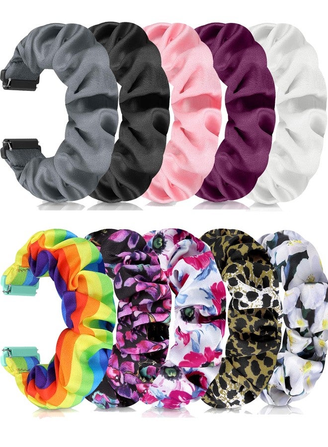 ShuYo 10 PACK Scrunchie Bands Compatible with Fitbit Versa/Versa 2/Versa Lite Special Edition Women Girl Elastic Stretch Fabric Strap Pattern Printed Scrunchy Replacement Bracelet Wristband(23mm M) - Image 1