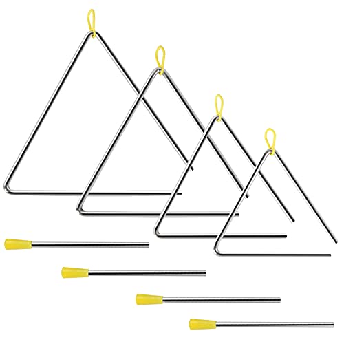 EASTROCK Triangle Instrument 4 Packs 7 8 9 10 Inch Percussion Instrument Set Hand Percussion Triangles with Striker - Image 1